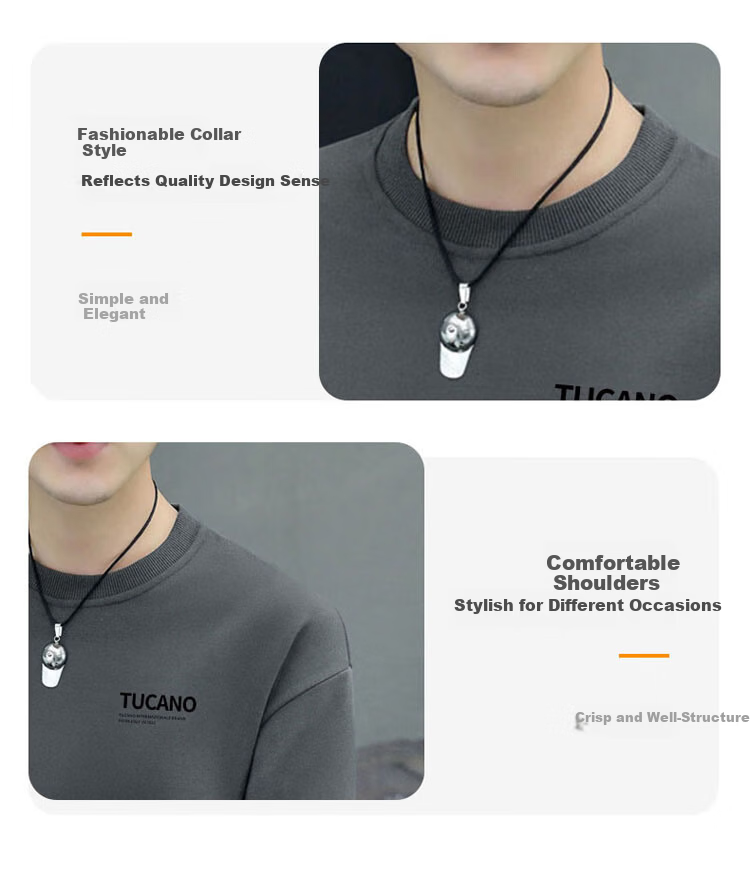 TUCANO Sweatshirt for Men, Spring And Autumn Round Neck Long Sleeve T-Shirt, Base Layer, Loose Casual Clothing, Jacket for Men's Wear, Black, 2XL 6