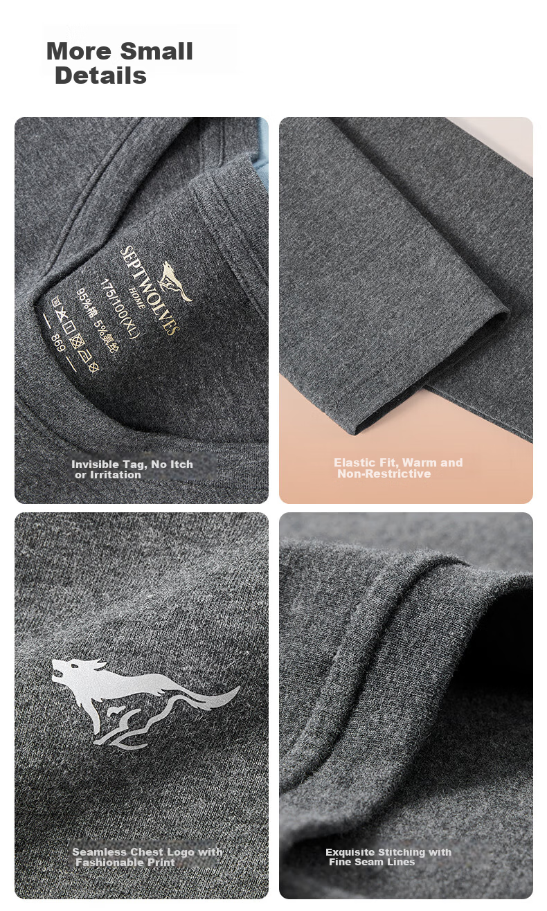 Seven Wolves 7A Antibacterial Thin Autumn Men's Thermal Underwear Cotton Plus Size Warm Cotton Sweater Set Random Logo 13