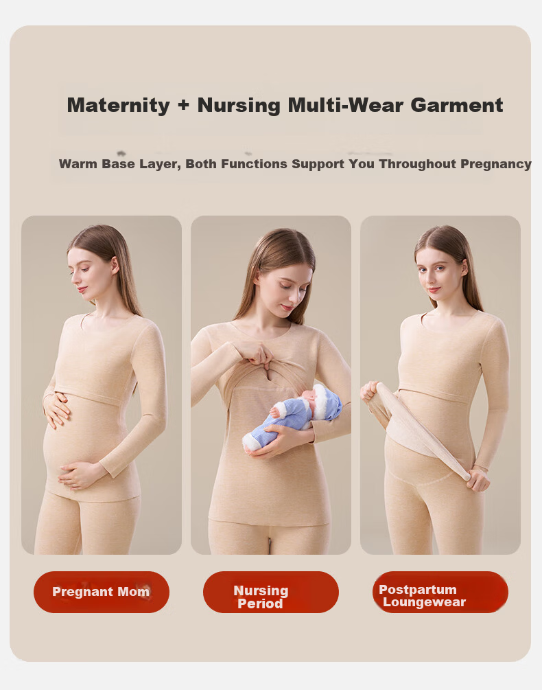 MiiOW Maternity Thermal Underwear Set for Women Postpartum Nursing Velvet Autumn Winter Plus Size Confinement Wear 9