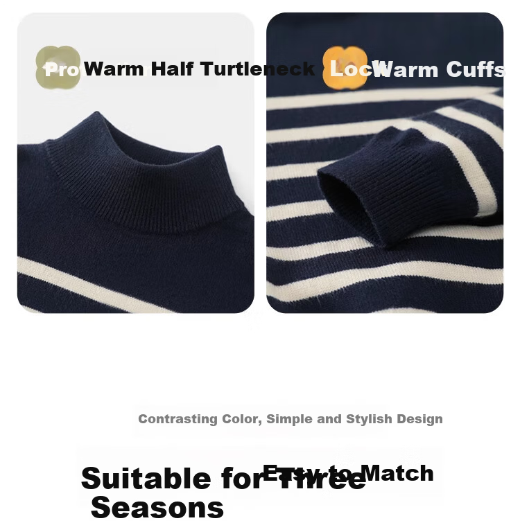 Ciciibear Boys' Sweater Autumn Winter Thickened Half Turtleneck Baby Striped Knitwear Children's Clothing 9