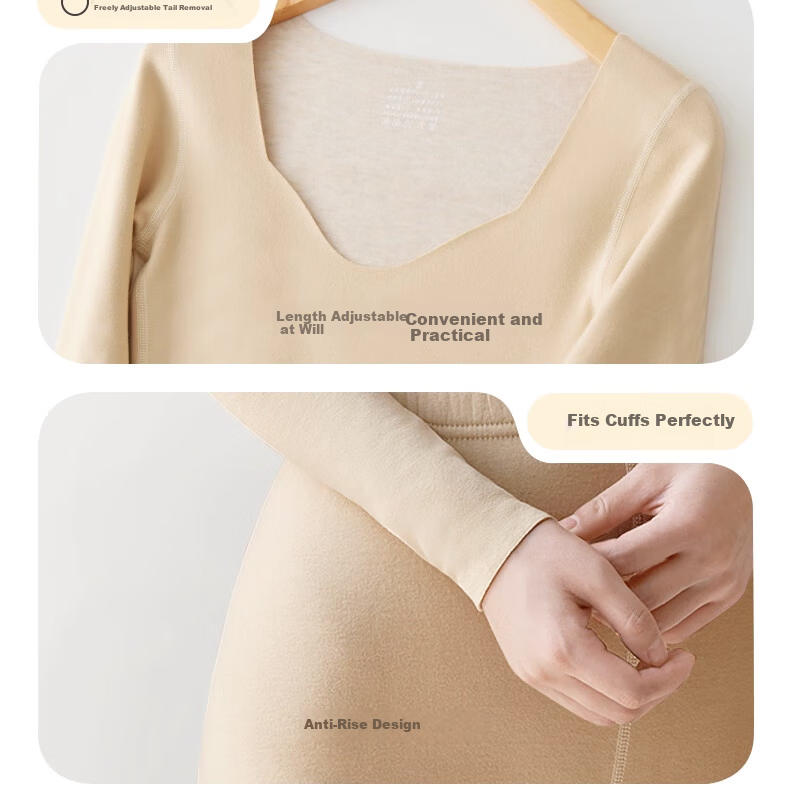 Urban Beauty Women's Thermal Underwear Set Autumn Top and Bottom Winter Cashmere Silk Seagull Collar Fleece Thickened Derong Heating Set 19