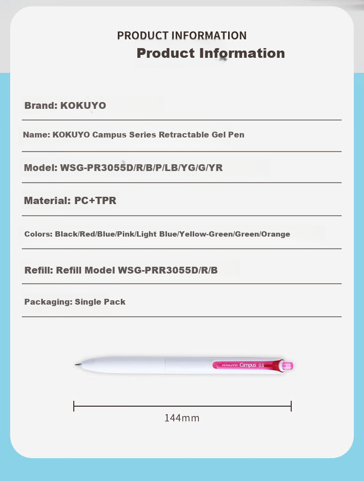 KOKUYO Cawsuyou 0.5mm Black Ink ViviDRY Retractable Gel Pen, Signing Pen, Exam Pen, Blue, 1 Piece WSG-PRB3065B 3