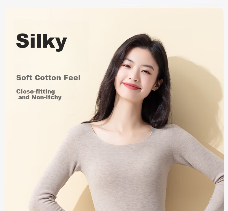 MiiOW Women's Thermal Underwear Double-Sided Velvet Heat Wool Silk Base Layer Autumn Winter Seamless Top 14