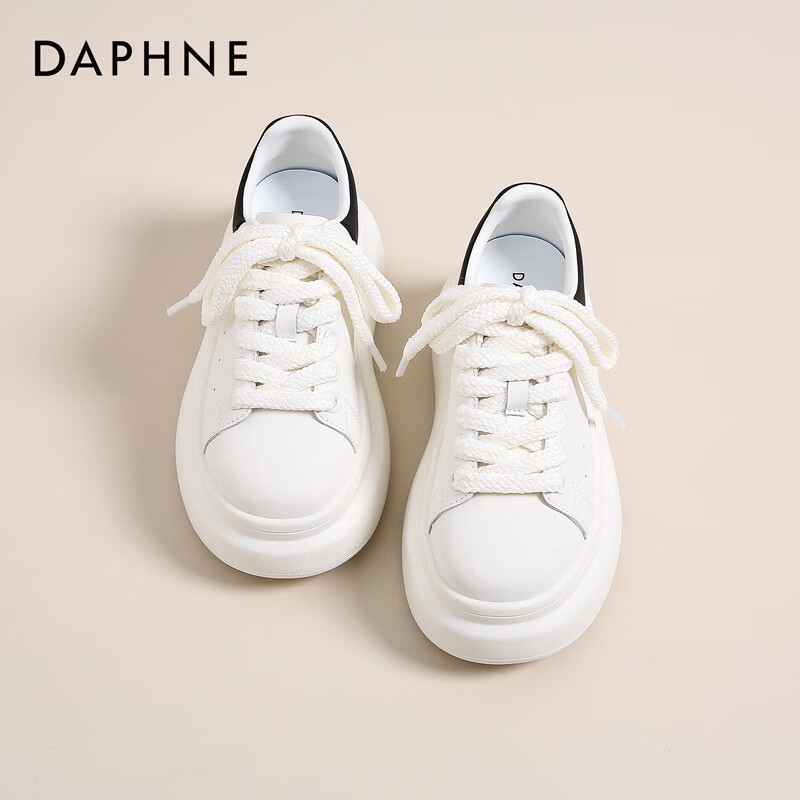 Daphne Popular Thick Sole Height Increasing White Sneakers for Women 2026 Spring New Versatile Casual Shoes Beige Black Size 36