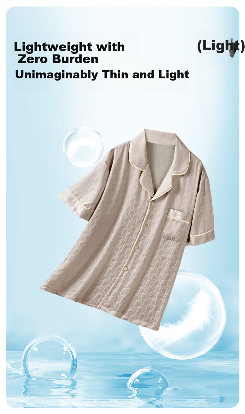 Langsha Birthday Gift for Boyfriend Three-Piece Set Ice Silk Pajamas Men's Summer New High-End Wearable Homewear Set 13
