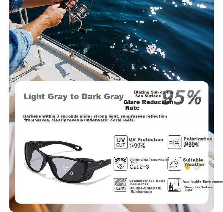Bertha Fishing Sunglasses Polarized Outdoor Professional Anti-Glare Men Underwater Visible 3M Drift Watching Glasses 21