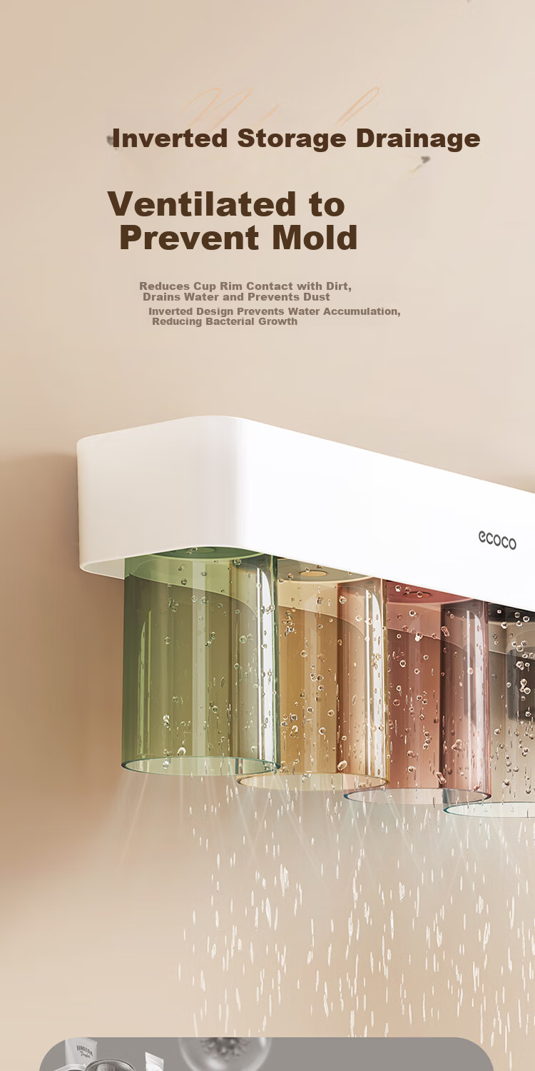 Ecoco Toothbrush Holder Premium Magnetic Rinse Cup Family of Four Cup Rack No-Drill Toothpaste Organizer 25043 5