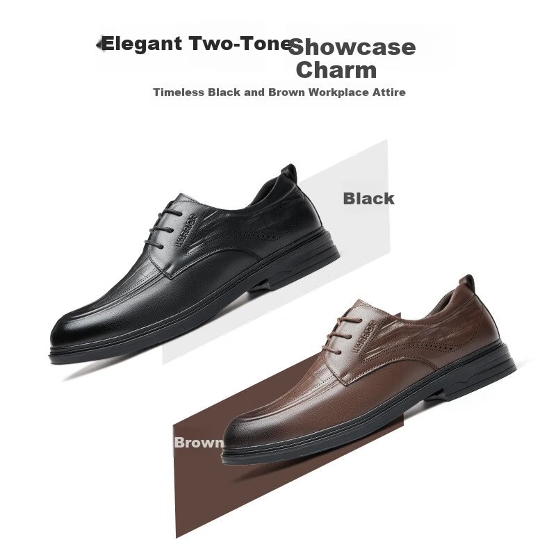 Huili Men's Leather Shoes, High-Quality Business Casual Shoes with Soft Soles, Black Derby Shoes, 2155 Black, Size 43 5