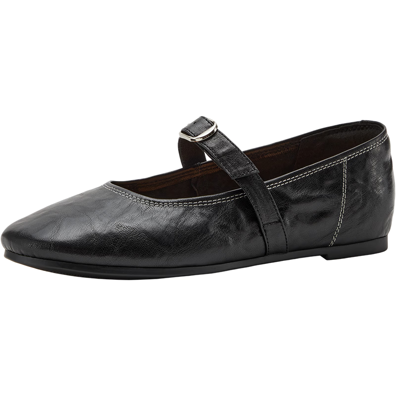 Bata Mary Jane Shoes Women 2026 Spring Retro French Style Single Strap Flats 1821DAQ6 Black Size 38