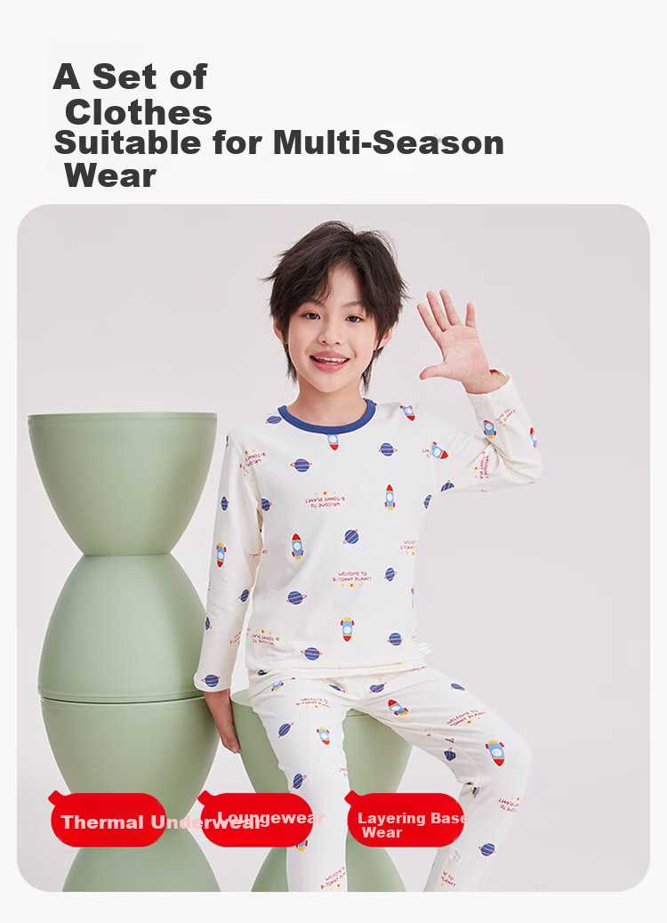 Hongdou Kids Thermal Underwear Set Class A Boys and Girls Autumn Long Johns Student Autumn Winter Base Layer with Bow Doll 150 6