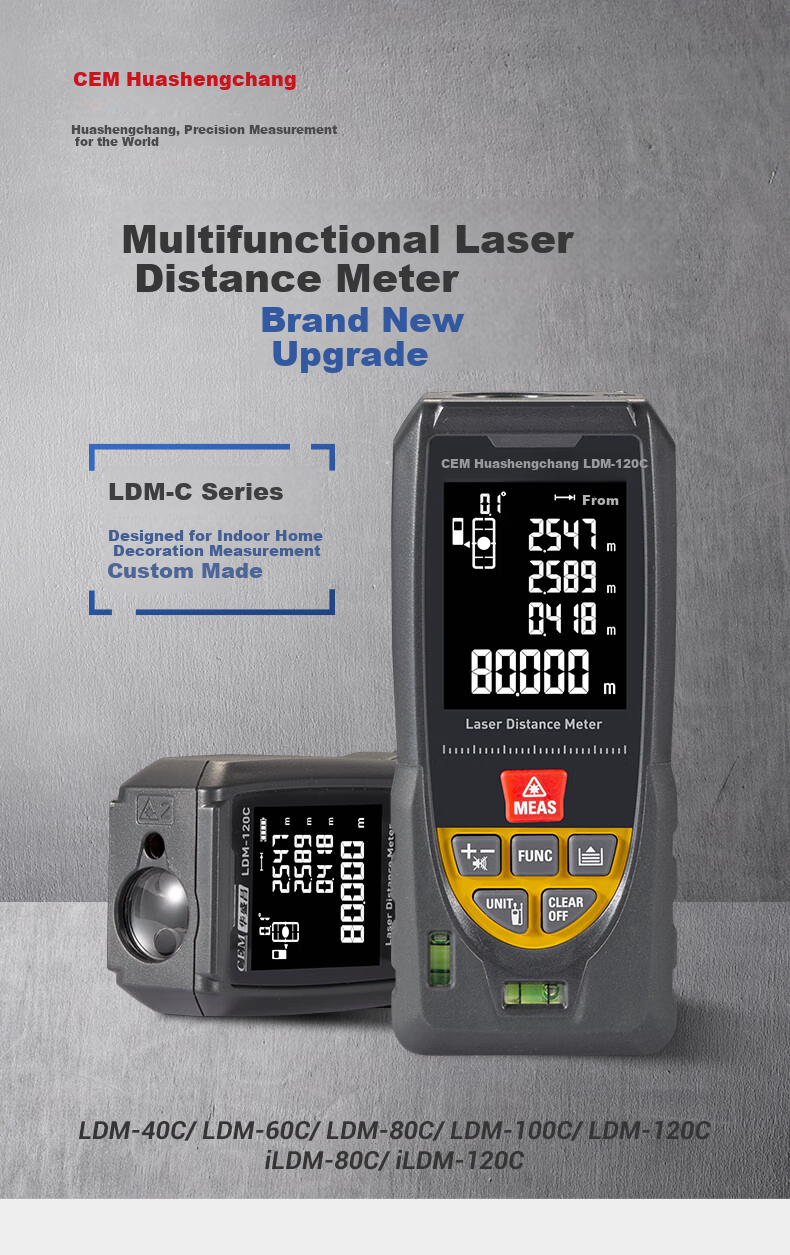 CEM LDM-80C Laser Distance Meter, High-Precision Laser Infrared Room Measuring Device, Electronic Ruler with Voice Playback, USB Direct Charging, 80 Meters Range 1