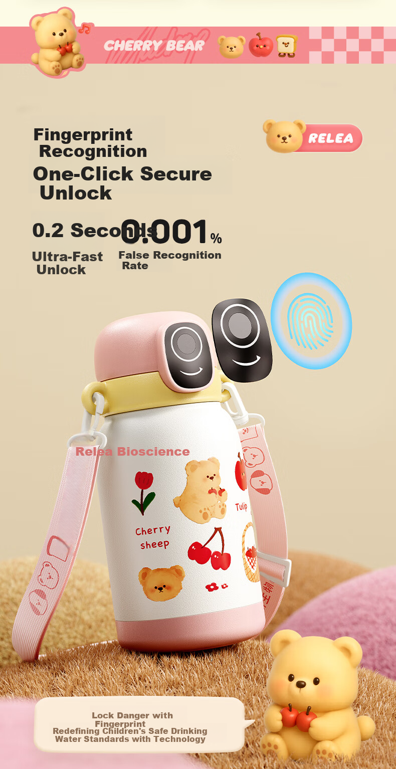 RELEA Children's Insulated Cup with Smart Fingerprint Lock, Bluetooth Straw Cup for Boys And Girls Students, School-Specific Water Bottle, Birthday Gift 6
