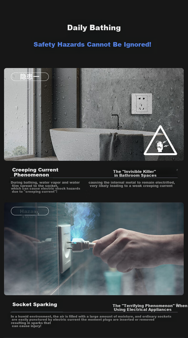 BLAUPUNKT Waterproof Socket New National Standard 86 Type Panel Surface and Concealed Mount 10A Five-Hole Wall Outlet Bathroom Waterproof Outdoor Sunproof Rainproof 3