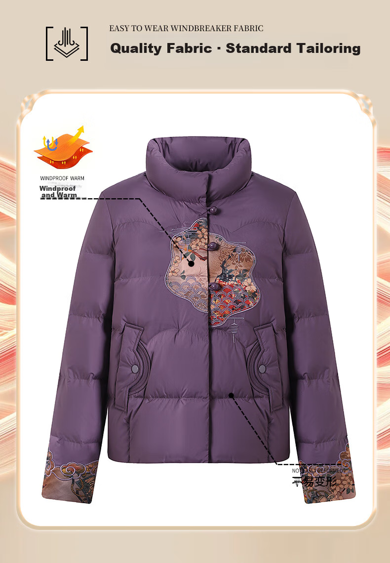 SNOWFLYING Women's Short Down Jacket 2025 Winter Loose Warm Stand Collar 90% Down Coat Mom Style Dark Red L 3