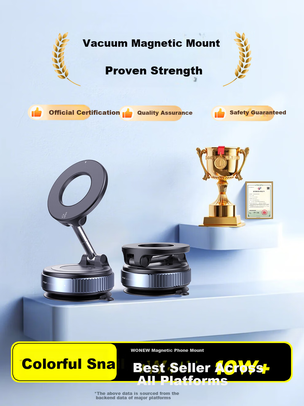 Wonew【Detachable Epoxy Resin】Colorful Snail Magnetic Car Phone Holder Vacuum Car Mount with Leather Texture 14