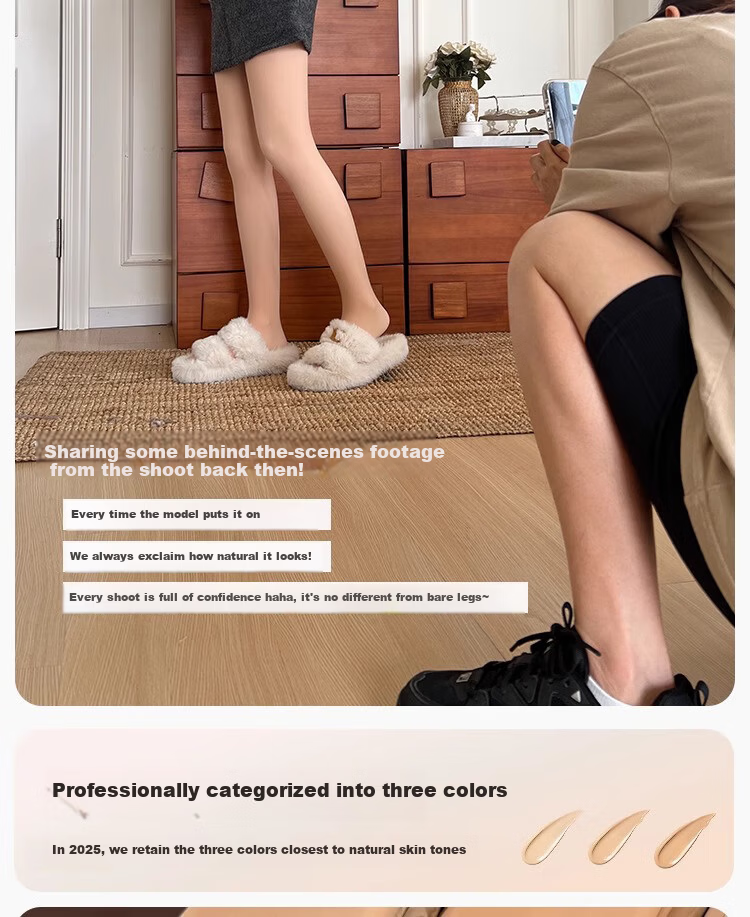 Youkeshu Women's Autumn Winter Fleece-Lined Thickened Tummy Control Hip-Lifting Natural Skin Tone Bare-Leg Effect Footed Leggings Tights 4