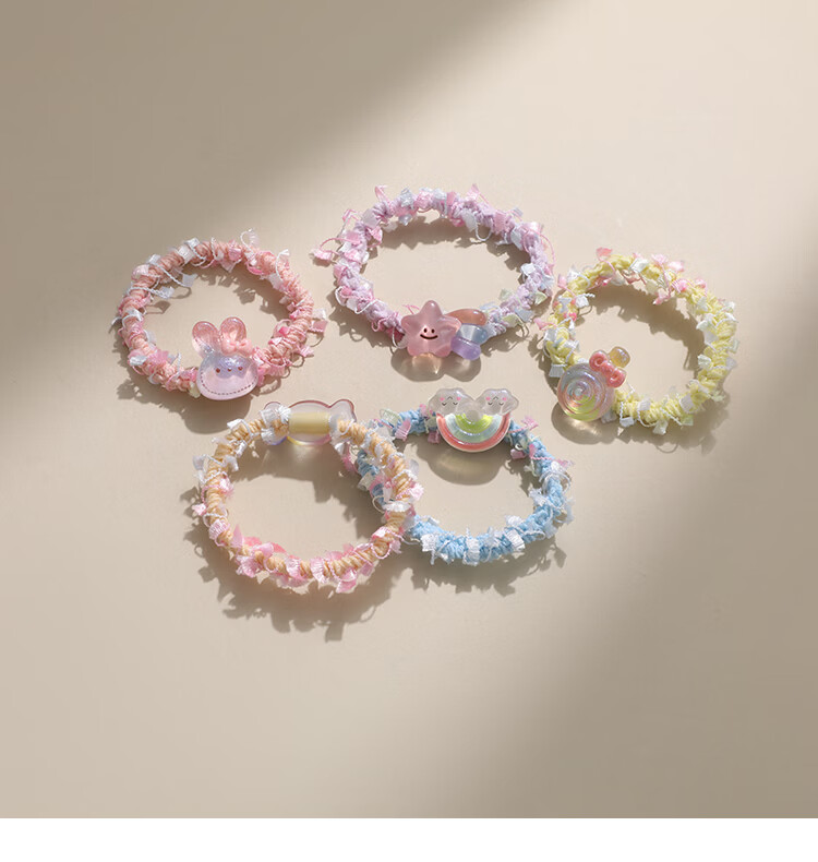 CHIMERA 5-Piece Colorful Hair Ties Set Cute Cartoon Elastic Hair Bands for Kids Girls Valentine's Day Gift 5