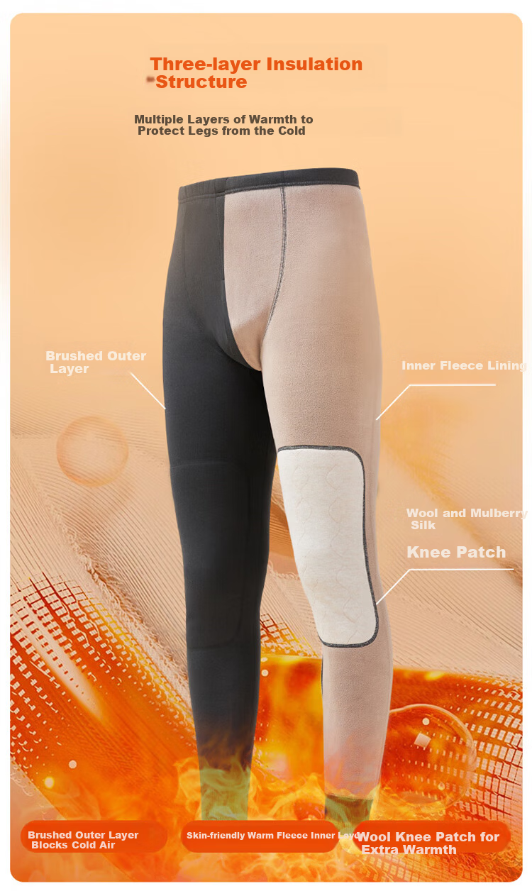 Me feeling Men's Thermal Pants Autumn Winter New Thickened Fleece Lined Wool Silk Knee Support Slim Fit Base Layer Pants Plus Size 3