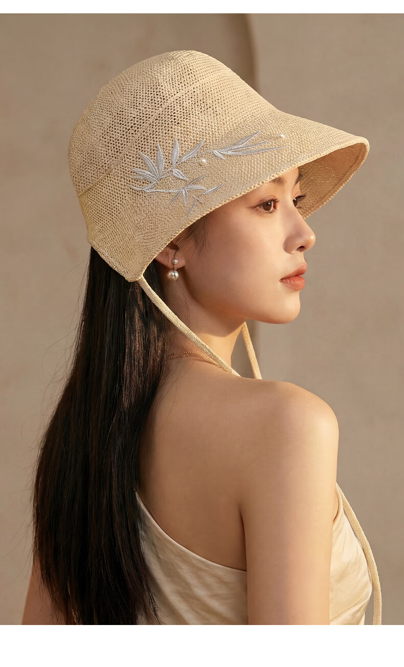 CACUSS New Chinese Style Sun Hat for Women Summer Woven National Style Adjustable Wide Brim Golden Bamboo Pattern 16
