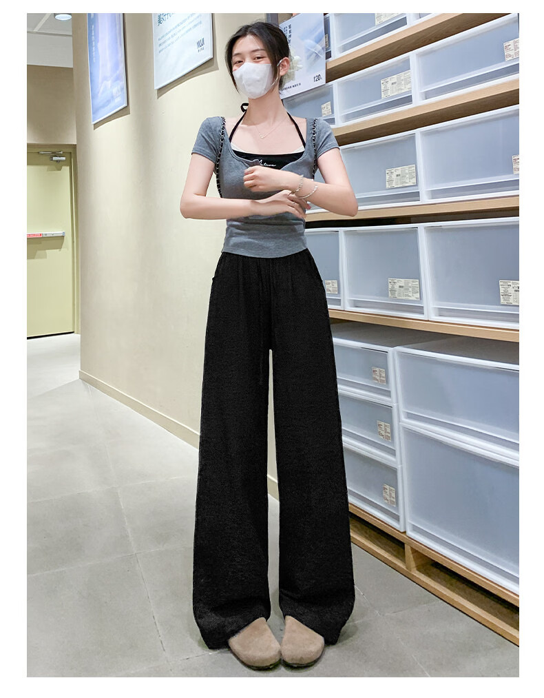 Langsha Cotton Linen Wide-Leg Pants for Women Summer 2026 New High-Waist Loose Slim Korean Style Draped Straight Casual Trousers 16