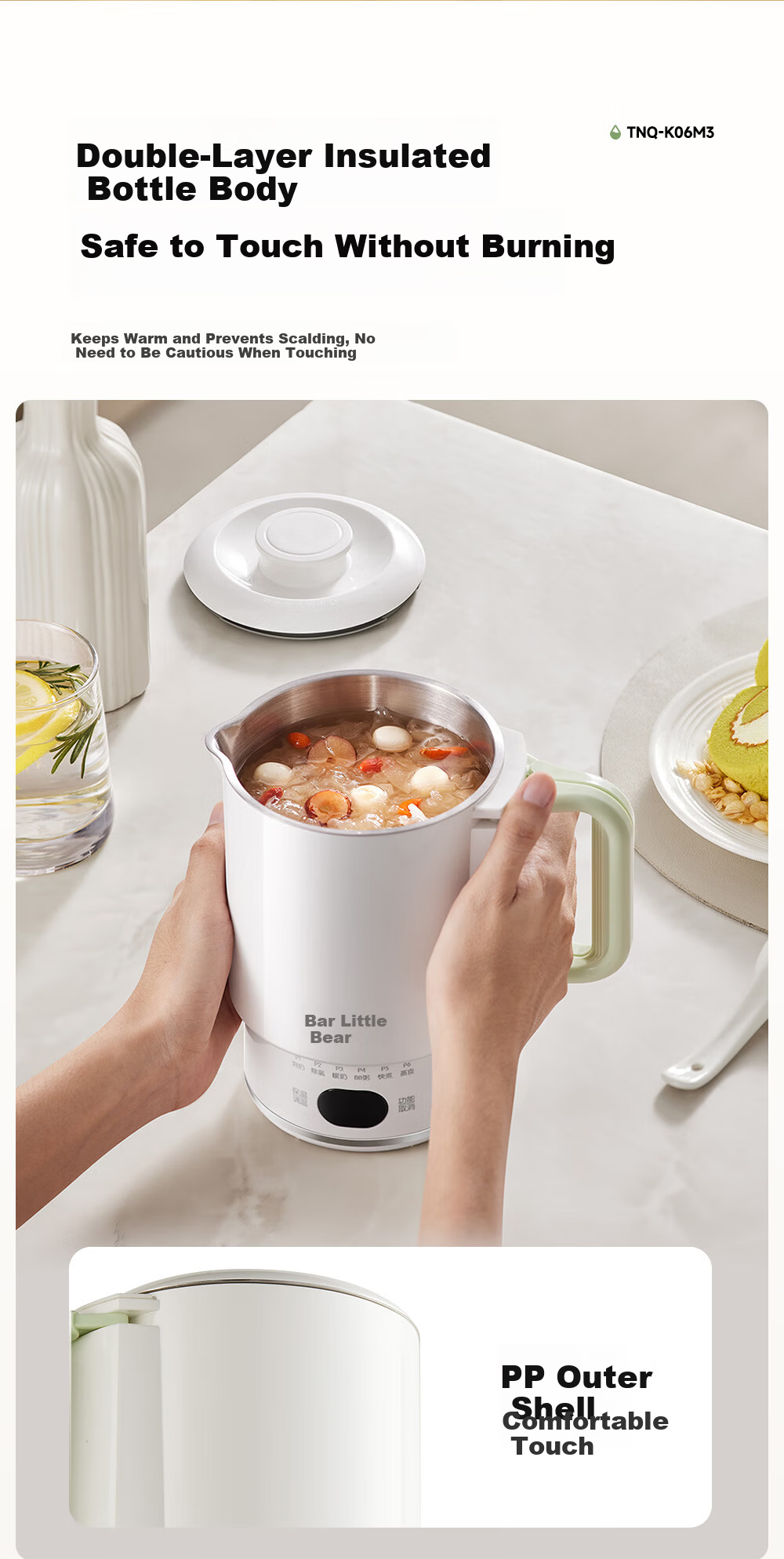 Bear Portable Thermos Cup Temperature Control Kettle Portable Electric Kettle Foldable Electric Kettle 0.6L 16