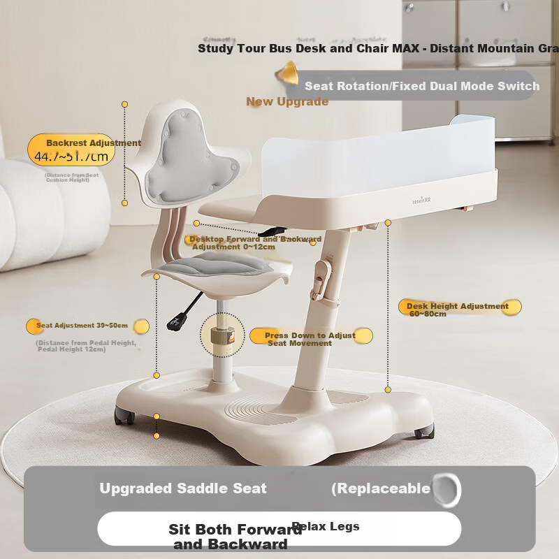 TEN-WIN Children's Adjustable Study Desk and Chair Set, Height Adjustable Writing Desk for Primary School Students, Home Study Table Z2804-5 Gray