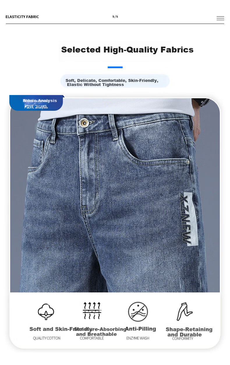 PLAYBOY Men's Denim Shorts 2026 Spring Summer New Elastic Ice Silk Loose Casual Versatile Five-Point Mid-Length Pants 5