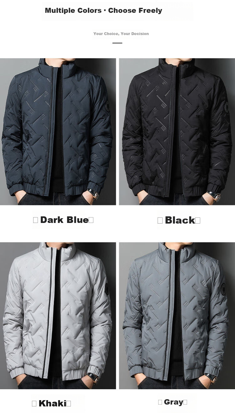ROMON Men's Cotton Jacket Autumn Winter Business Casual Comfortable Stand Collar Cotton Coat Warm Outerwear 32207 Blue 4XL 9