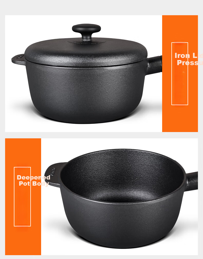 Jiu Zhu Gold Label 18cm Cast Iron Pot with Lid Small Stew Pot for One Person Iron Pot for Cooking Noodles and Rice Milk Pot Non-Coated Household Use 16