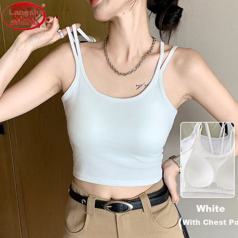 Langsha White Camisole Vest for Women 2026 New Slim Fit Outerwear with Chest Pad, Beautiful Back Cotton Yoga Base Shirt