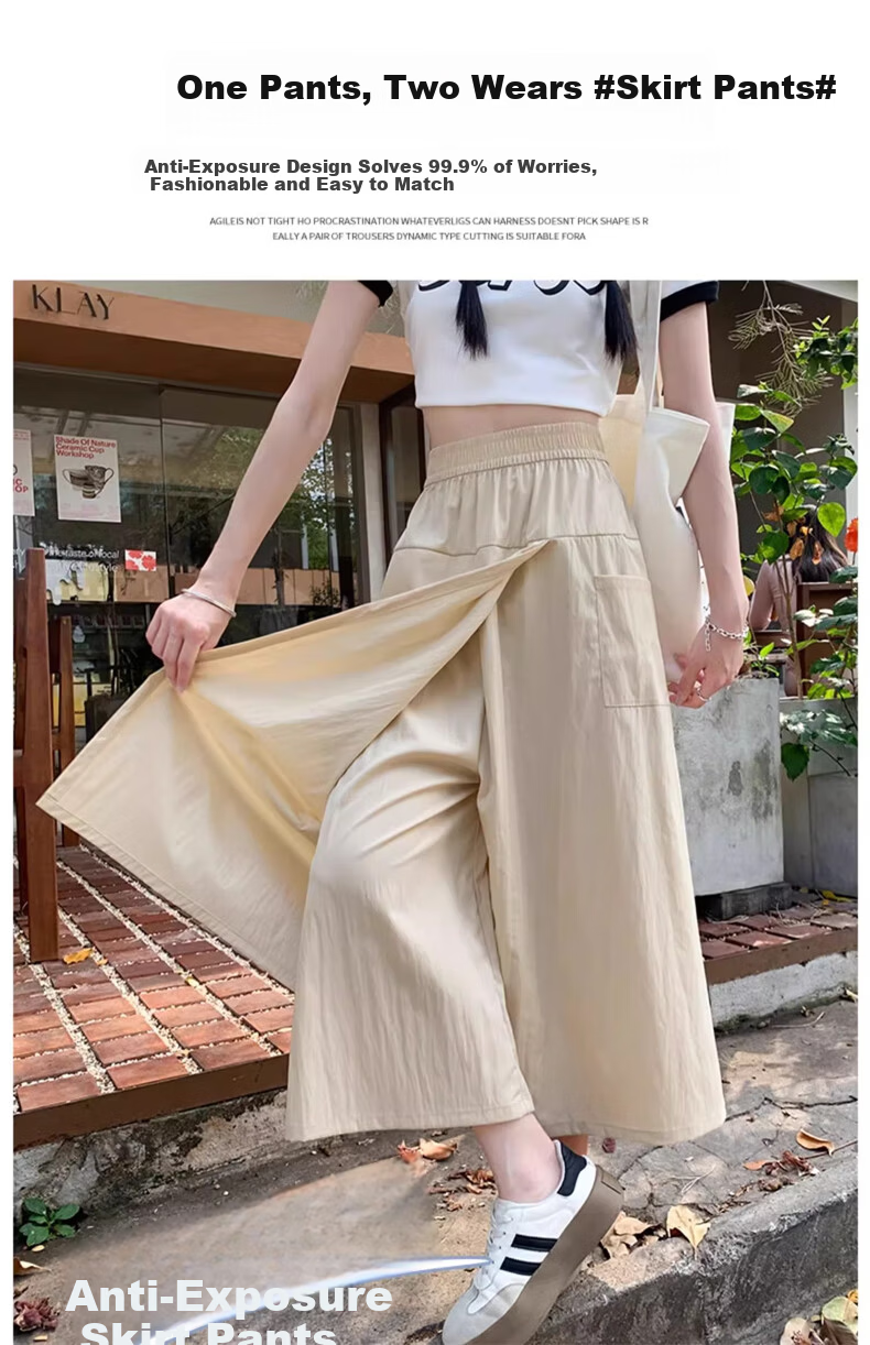 LangSha Yamamoto Workwear Skirt Pants Women Summer 2025 New American Style High Waist Slim A-Line Skirt Pants Loose Casual Wide-Leg Pants 8