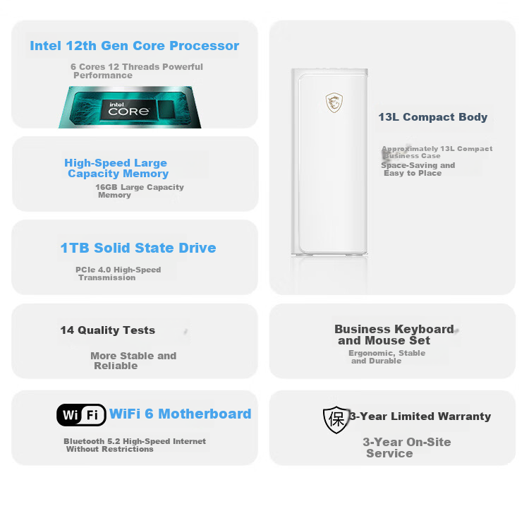 MSI Designer P70 Office Desktop Computer (AMD Ryzen R7 5755G, 16GB RAM, 512GB SSD, Business Keyboard And Mouse, Genuine Windows 11) Business Home Office Complete System, Single Tower Case 2
