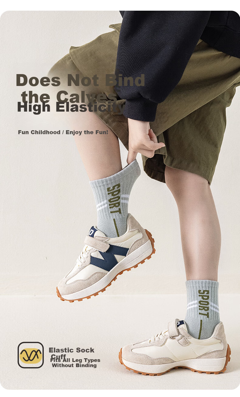 Yuzhaolin 5 Pairs Boys' Cotton Mid-Calf Sports Socks Anti-Odor for Spring and Summer Children and Teenagers 5