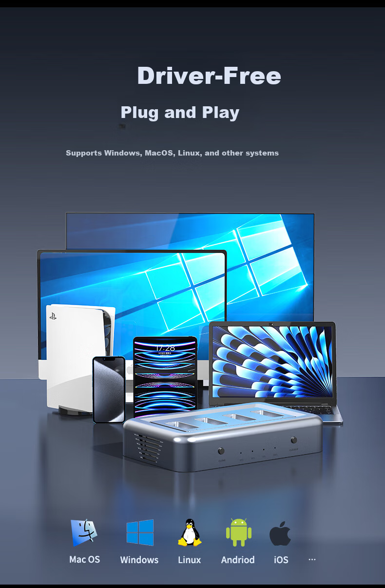 GODO System Cloning And Copying Machine, M.2 SSD Docking Station, Four-Bay NVMe Replication, One-To Thunderbolt 40Gbps 14