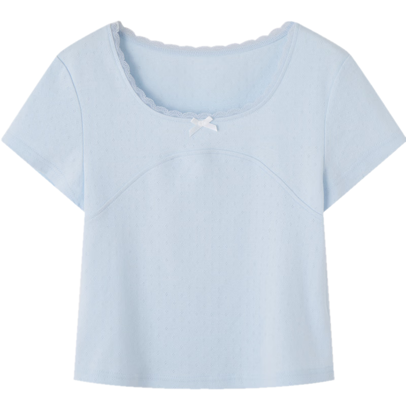 TonLion 2026 Summer Women's Lace Mid-Short Sleeve T-Shirt Hollow-Out Design Versatile Elegant Youthful T-Shirt