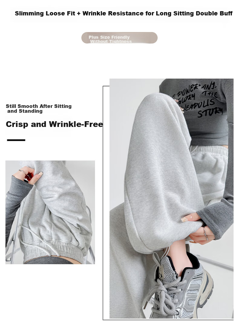 FitonTon Women's Casual Sports Pants 2026 Spring Autumn New High Waist Draped Straight Slim Versatile Sweatpants Wide Leg Trousers 7