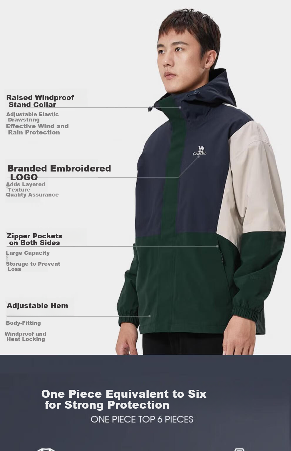 Panda Camel [Nazha Same Style] Outdoor Three-Proof Windproof Waterproof Mountaineering Jacket for Men and Women, Size L 6