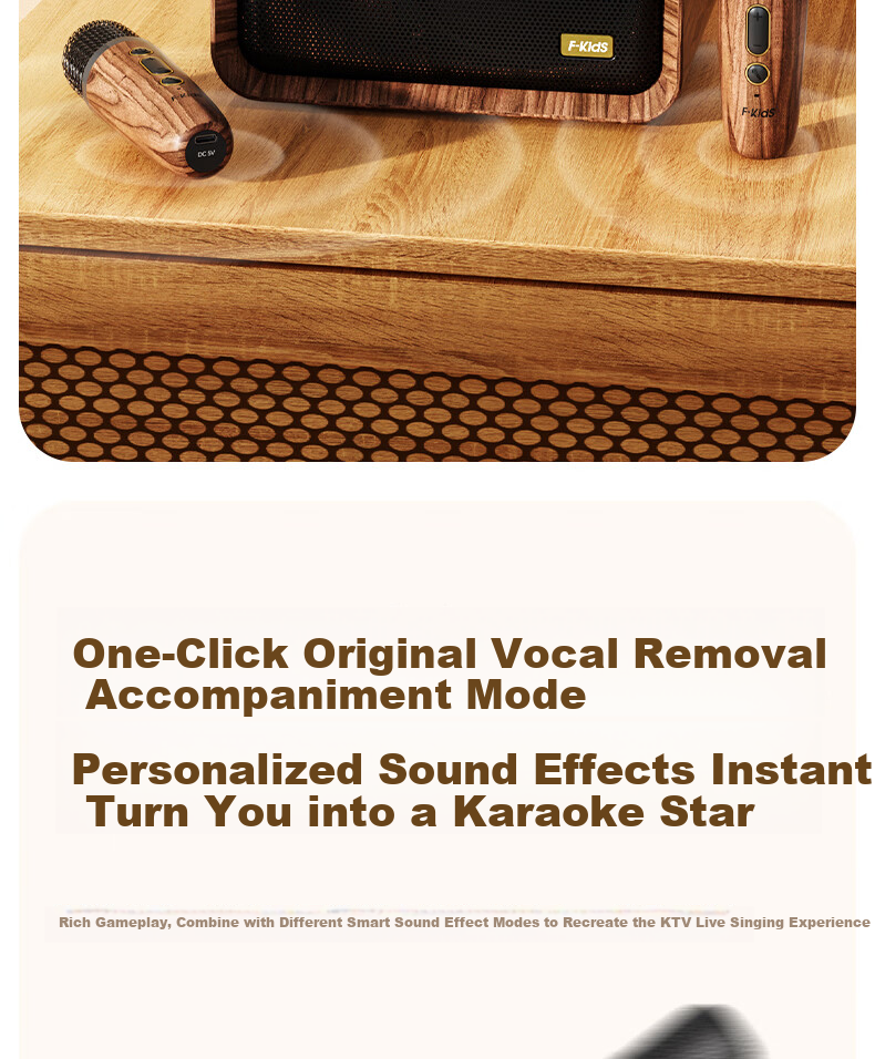 IKF M1 Wireless Karaoke Microphone Speaker All-in-One Home KTV Outdoor Bluetooth Speaker Wood Grain Brown 17