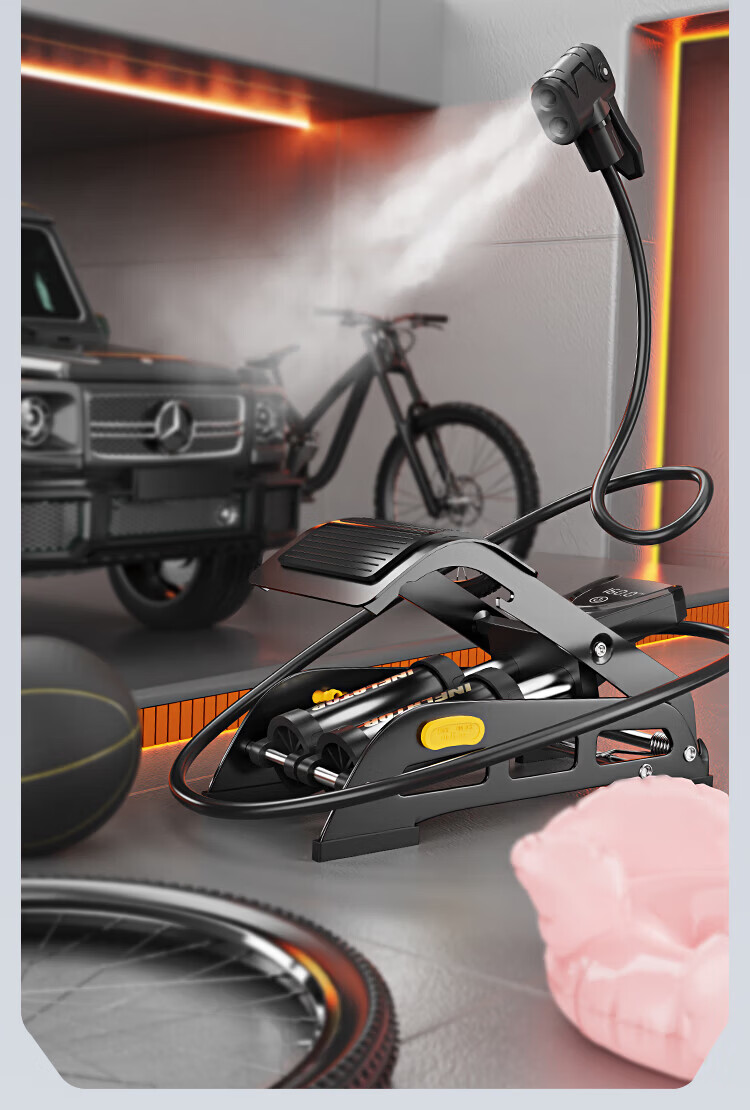 Move Iron Bicycle Foot Pump Double Barrel High Pressure Digital Gauge Mountain Road Car Basketball Inflator 4