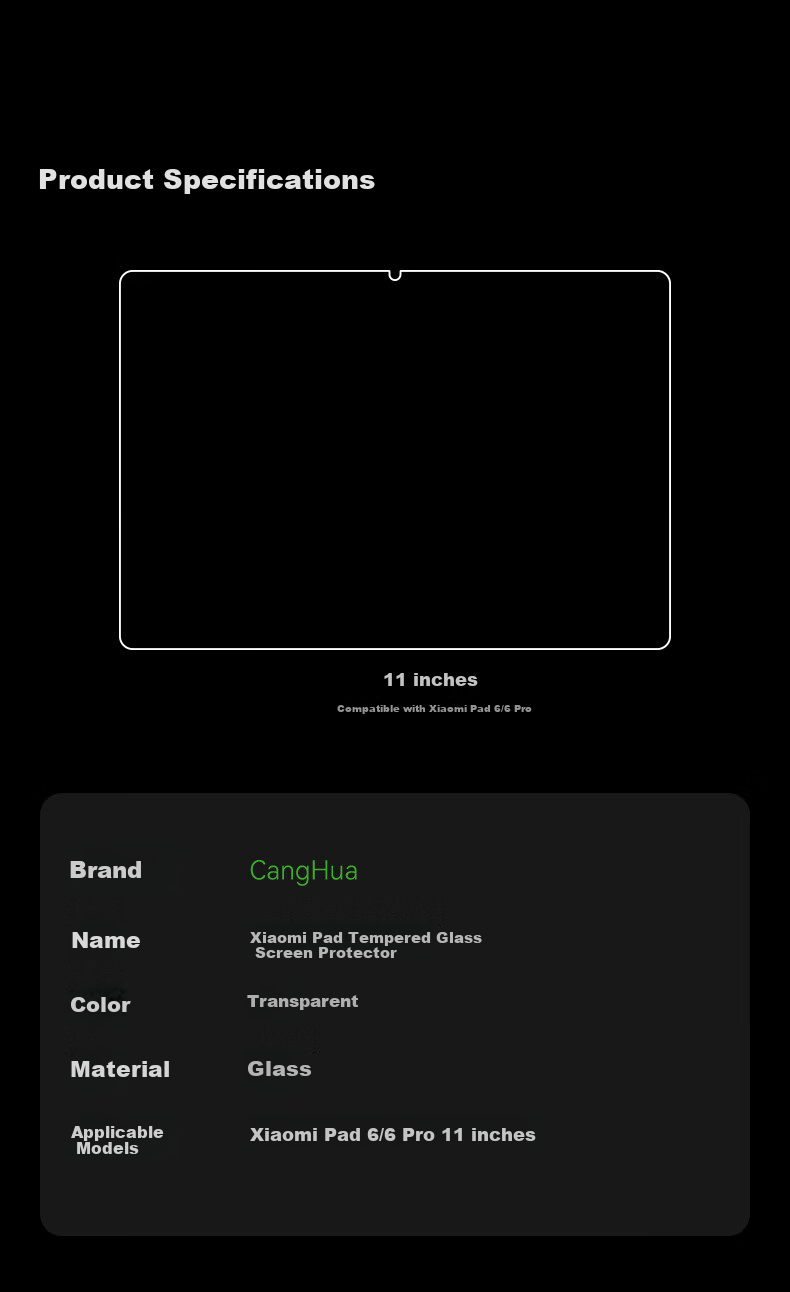 CangHua Tempered Glass Screen Protector for Xiaomi Pad 6/6 Pro 11-inch 2023 MI6/6 Pro Anti-Fingerprint Drop-Resistant HD Protective Film 3