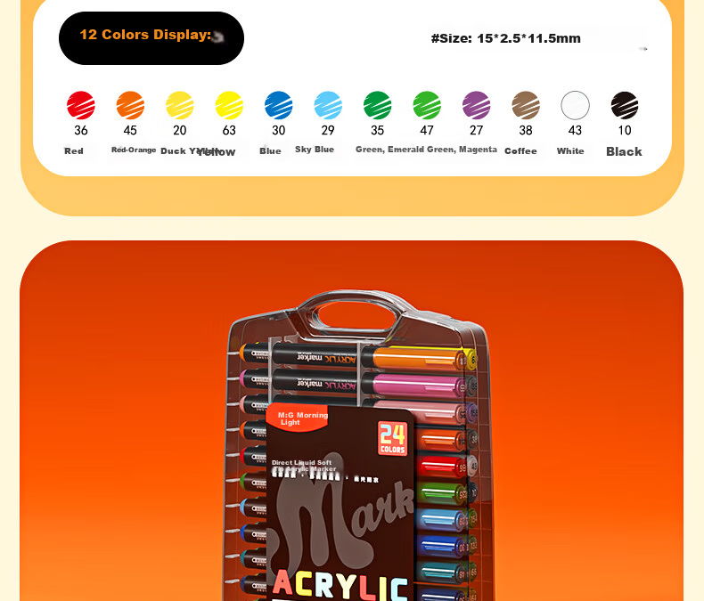 M&G Stationery, 36 Colors of Acrylic Markers, Direct Liquid Small Black Box, Children's Watercolor Pens, Drawing Pens, Painting Pens, Colored Pens, Birthday Gift, APMT80J2 31