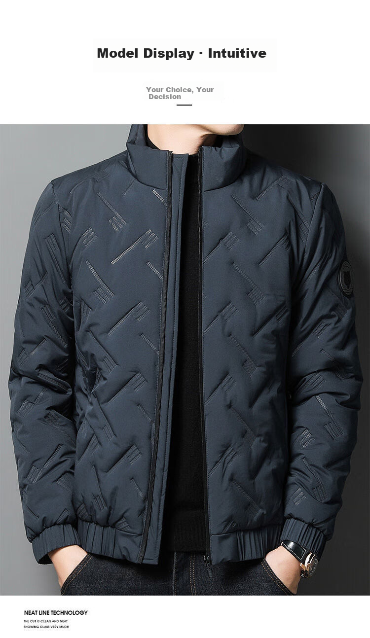 ROMON Men's Cotton Jacket Autumn Winter Business Casual Comfortable Stand Collar Cotton Coat Warm Outerwear 32207 Blue 4XL 10
