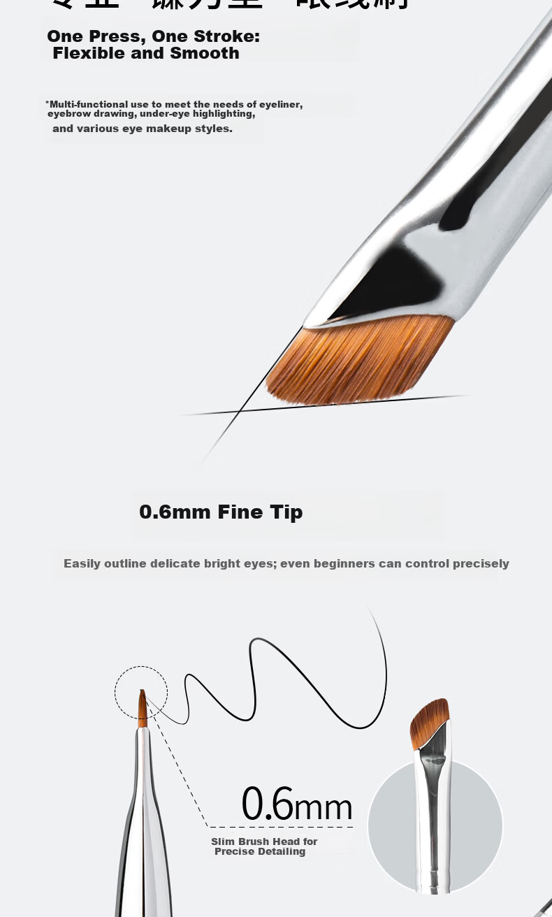 AOLANLA Sickle Eyeliner Brush 2-Pack Ultra-Thin Eye Detail Makeup Brush Blade Under Eye Tear Trough Eyelid to Brow Brush 3