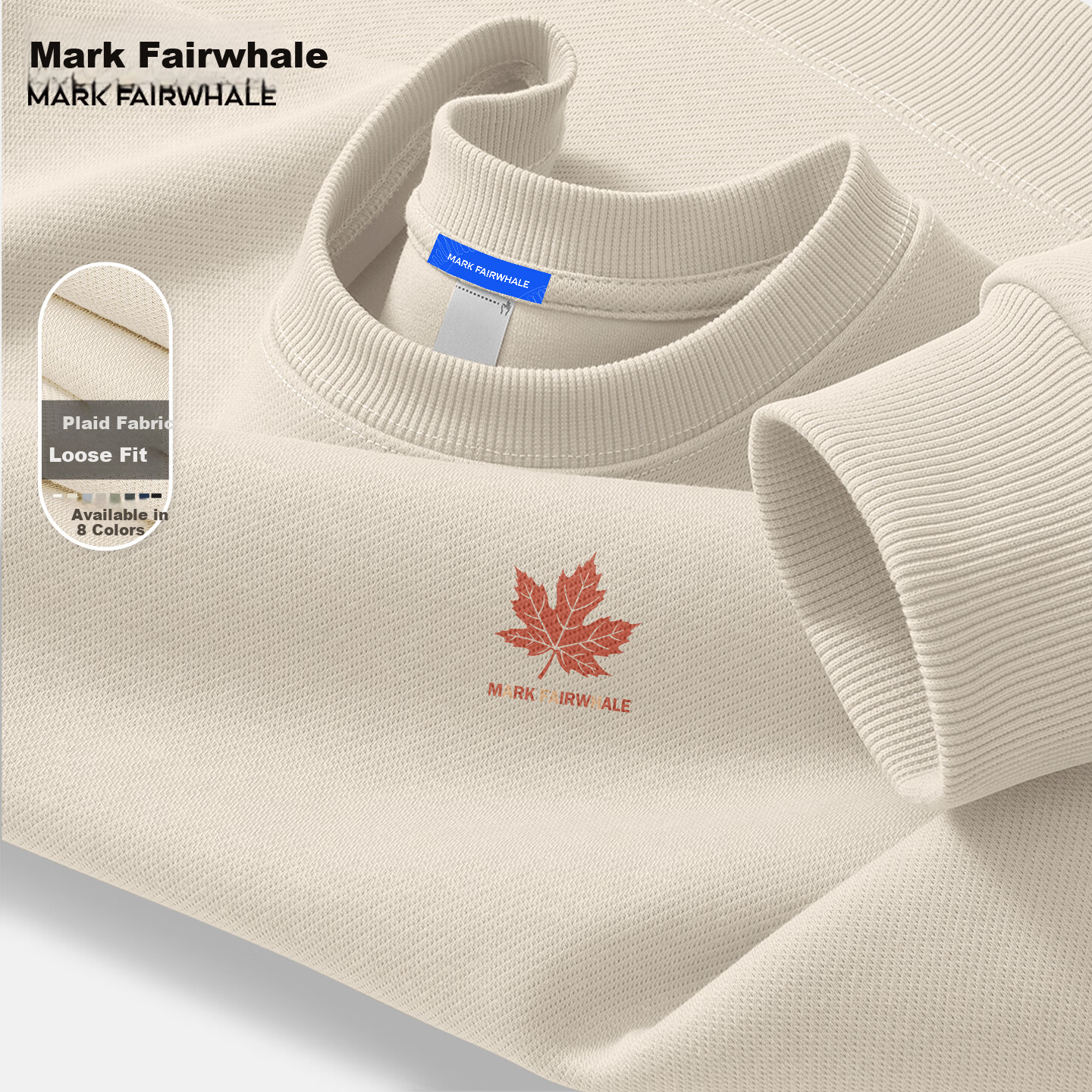Mark Fairwhale Men's Sweatshirt Spring Autumn Hoodless Crewneck Loose Fit Maple Leaf 2026 New Casual Jacket for Men