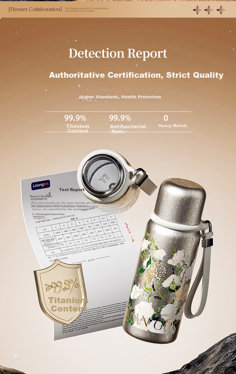 Germ Pure Titanium Insulated Thermos Van Gogh Collaboration Temperature Display Water Bottle Women's Direct Drinking Tea Cup Gift Box 580ML Rose 3