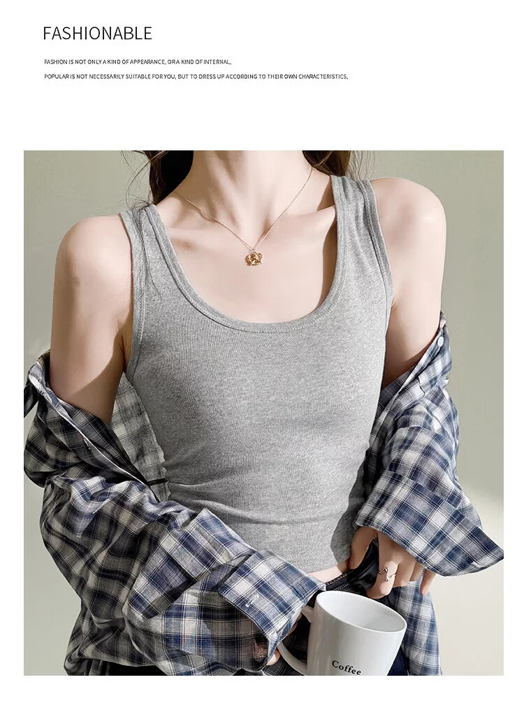 Langsha 100% Cotton Women's Thin Camisole Slim Fit Sleeveless White Tank Top 14