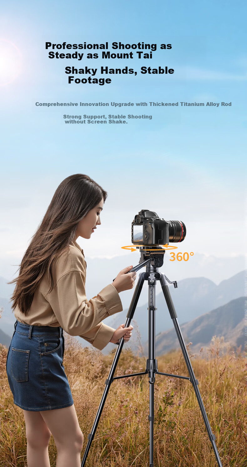 Lingchen Tripod Camera Stand DSLR Mirrorless Sony Canon Phone Live Streaming Photography Tripod Outdoor Portable 3D Pan Head Professional Stable Anti-Shake Stand 1.8m 4