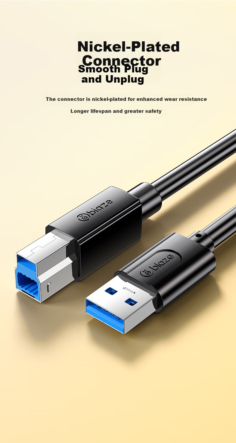 BIAZE USB 3.0 Printer Square Port Data Cable AM/BM Monitor Uplink Hard Drive Enclosure Connection Cable Compatible with HP Canon Epson Printers 1.5m 10
