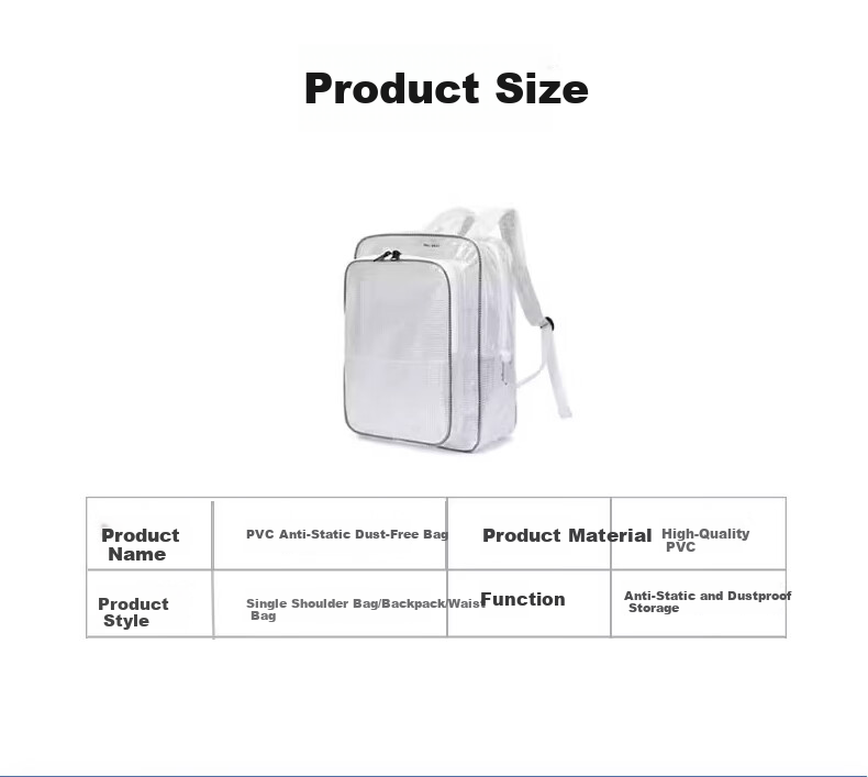 BAIGE Full PVC Dust-Free White 17-Inch Small White Mesh Dust-Free Room Workshop Storage Transparent Backpack Tool Bag 8