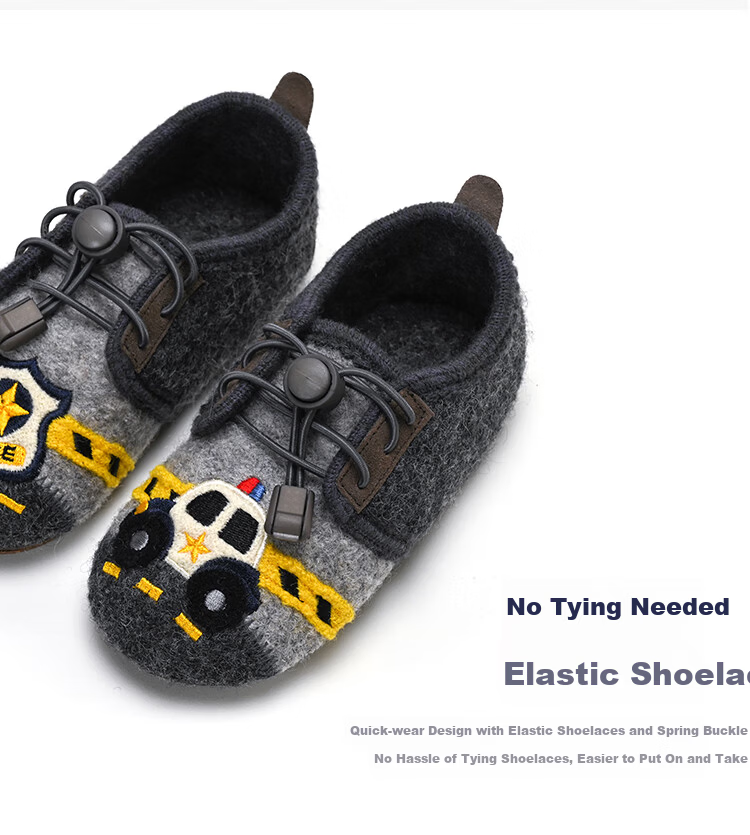 Xiaorong Lace-up Police Car Shoes for Boys Ages 2-8, Children's Indoor Shoes, Wool Warmth, Soft Sole, Non-slip, Easy to Wear, Spring Autumn Winter 12